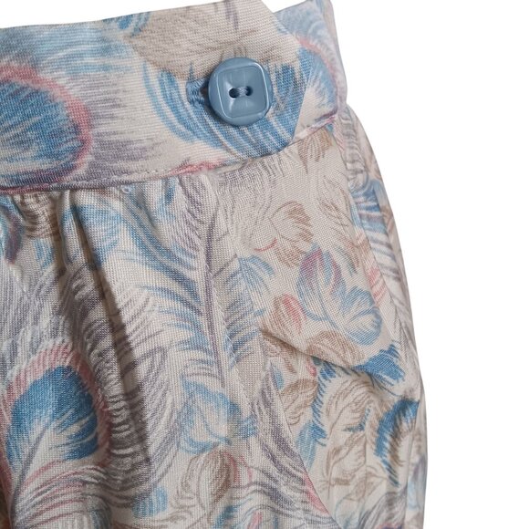 1OF1 27" 27W Vintage Peacock Feather Print Knee-Length Skirt Side Pockets 1970's - Picture 3 of 9